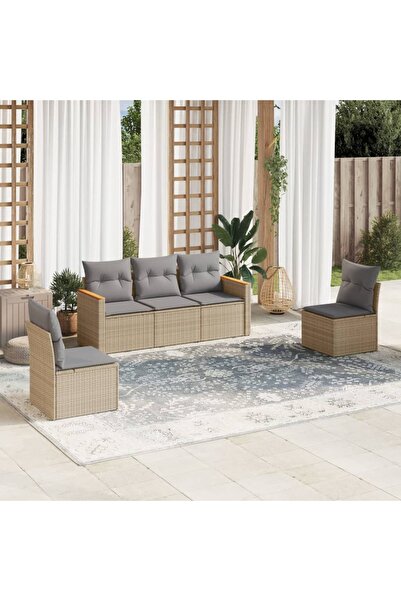 vidaxl Set canapele de gradina, 5 piese, cu perne, bej, poliratan