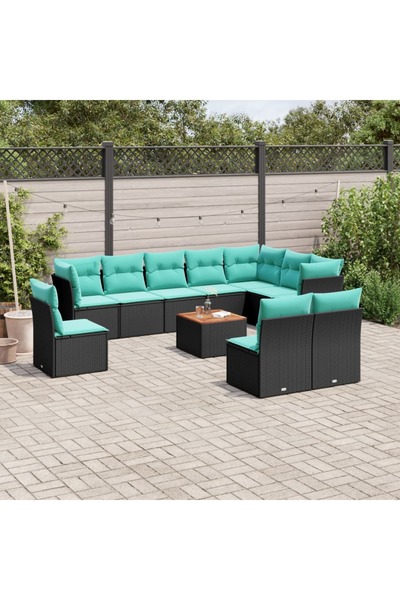 vidaxl Set canapele de gradina cu perne, 11 piese, negru, poliratan