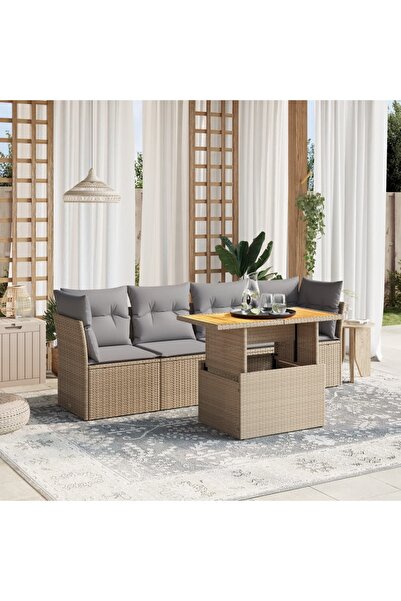 vidaxl Set canapele de gradina cu perne, 5 piese, bej, poliratan