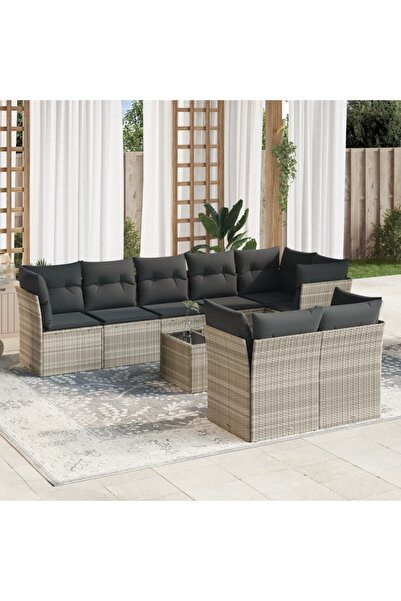 vidaxl Set canapele de gradina cu perne, 9 piese gri deschis poliratan