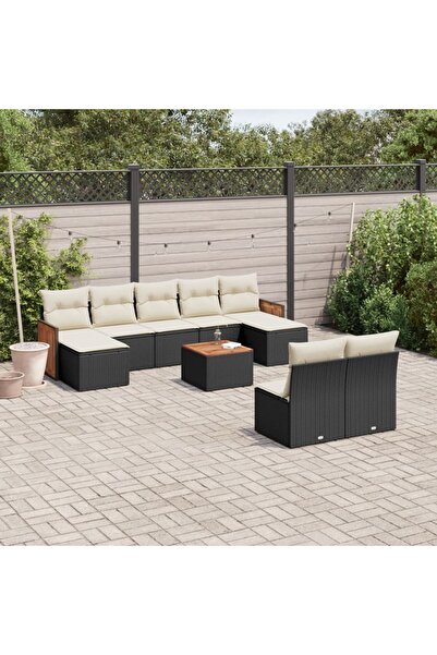vidaxl Set canapele de gradina cu perne, 10 piese, negru, poliratan