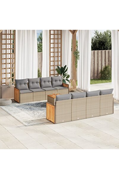 vidaxl Set canapele de gradina, 9 piese, cu perne, bej, poliratan