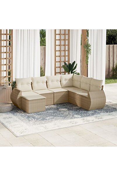 vidaxl Set canapele de gradina, 7 piese, cu perne, bej, poliratan