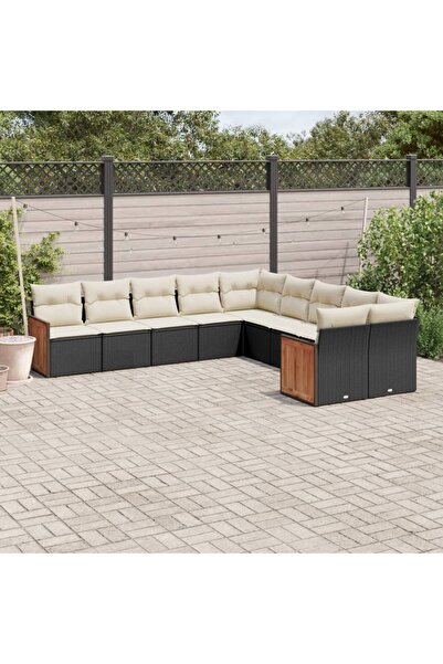 vidaxl Set canapele de gradina cu perne, 10 piese, negru, poliratan