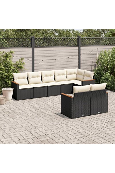 vidaxl Set mobilier de gradina cu perne, 8 piese, negru, poliratan