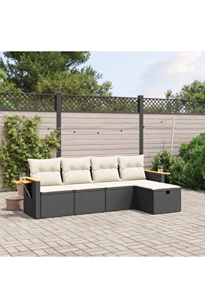 vidaxl Set mobilier de gradina cu perne, 5 piese, negru, poliratan