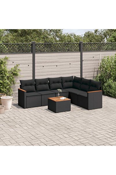 vidaxl Set canapele de gradina cu perne, 7 piese, negru, poliratan