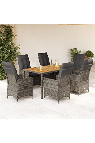 vidaxl Set mobilier de gradina cu perne, 7 piese, gri, poliratan