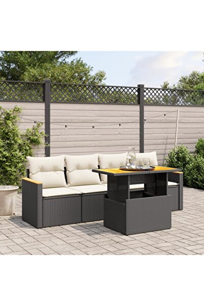 vidaxl Set mobilier de gradina cu perne, 5 piese, negru, poliratan