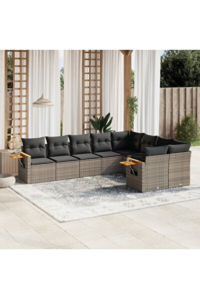 vidaxl Set canapele de gradina, 9 piese, cu perne, gri, poliratan