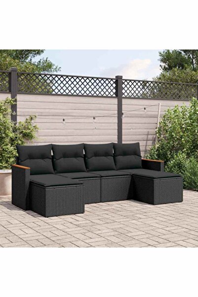 vidaxl Set mobilier de gradina cu perne, 6 piese, negru, poliratan