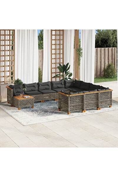 vidaxl Set canapele de gradina cu perne, 11 piese, gri, poliratan