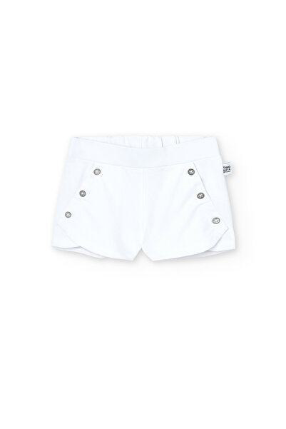 Boboli Pantaloni scurti fete 4-14 ani, bumbac better cotton, culoare alba, brand