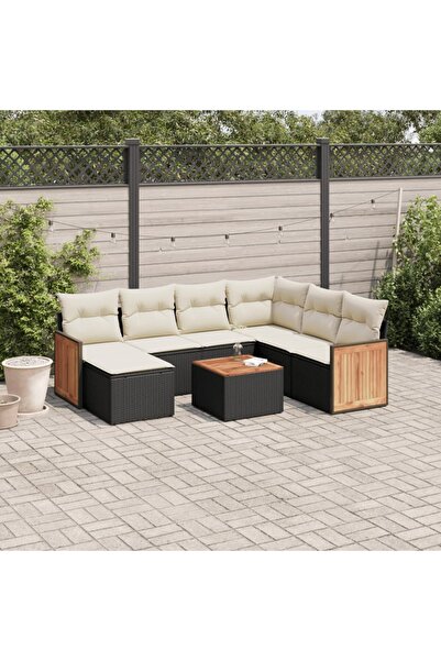 vidaxl Set mobilier de gradina cu perne, 8 piese, negru, poliratan
