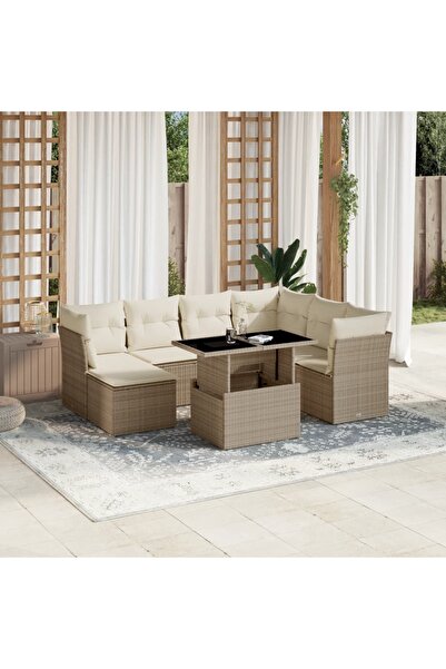 vidaxl Set canapele de gradina, 8 piese, cu perne, bej, poliratan