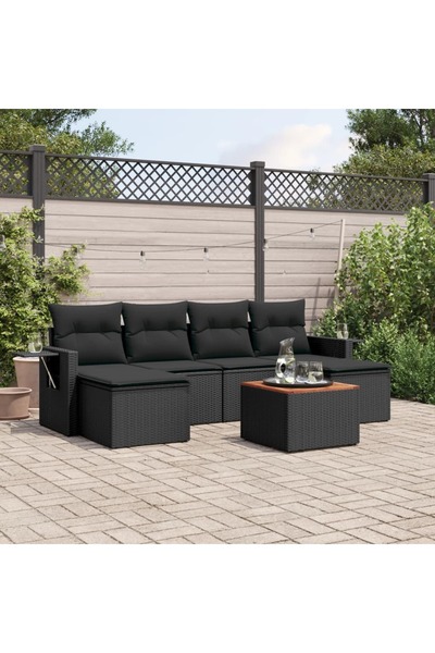 vidaxl Set canapele de gradina cu perne, 7 piese, negru, poliratan