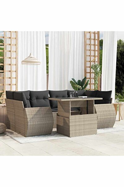 vidaxl Set canapele de gradina cu perne, 7piese gri deschis poliratan