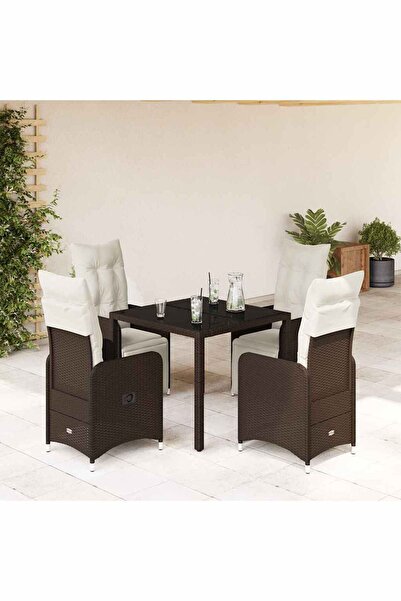 vidaxl Set bistro de gradina, 5 piese, cu perne, maro, poliratan