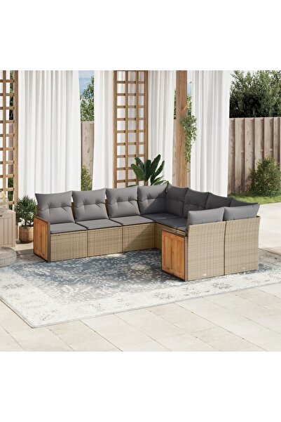 vidaxl Set canapele de gradina, 8 piese, cu perne, bej, poliratan
