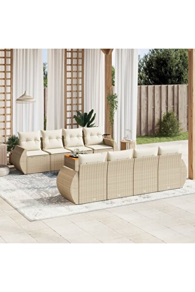 vidaxl Set canapele de gradina, 9 piese, cu perne, bej, poliratan