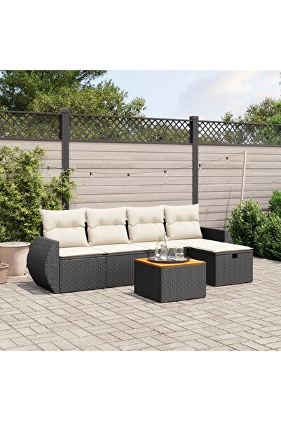 vidaxl Set mobilier de gradina cu perne, 6 piese, negru, poliratan