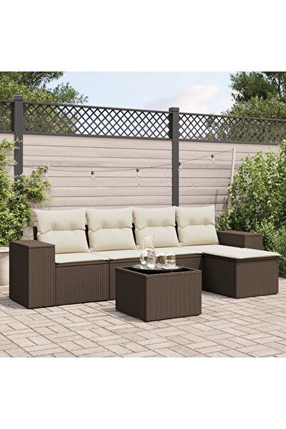 vidaxl Set canapele de gradina cu perne, 6 piese, maro, poliratan