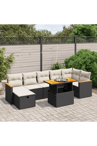 vidaxl Set mobilier de gradina cu perne, 8 piese, negru, poliratan