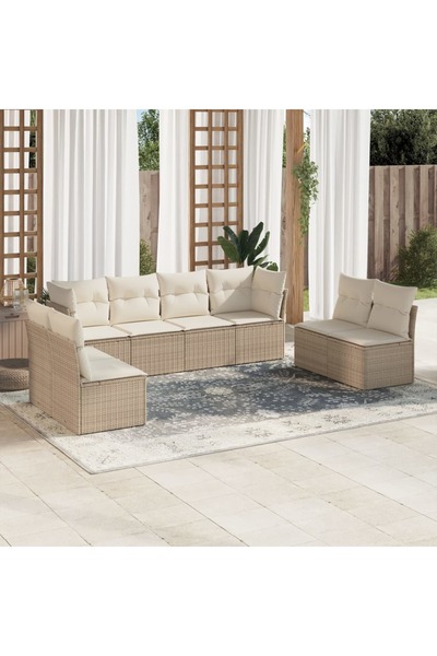 vidaxl Set canapele de gradina, 8 piese, cu perne, bej, poliratan