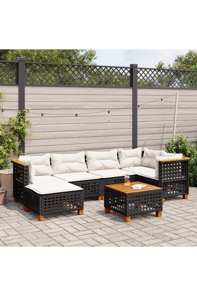 vidaxl Set canapele de gradina cu perne, 7 piese, negru, poliratan