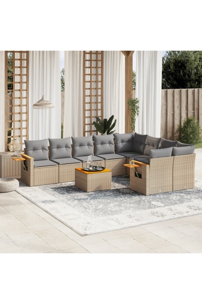 vidaxl Set canapele de gradina cu perne, 10 piese, bej, poliratan