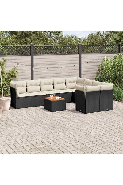 vidaxl Set canapele de gradina cu perne, 10 piese, negru, poliratan