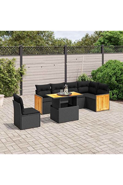 vidaxl Set canapele de gradina cu perne, 7 piese, negru, poliratan
