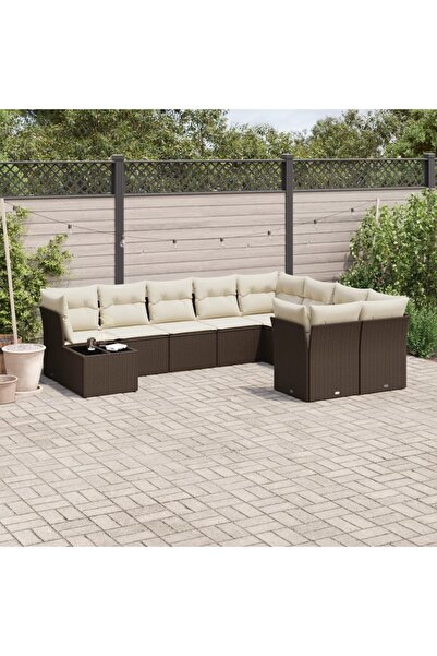 vidaxl Set canapele de gradina cu perne, 10 piese, maro, poliratan