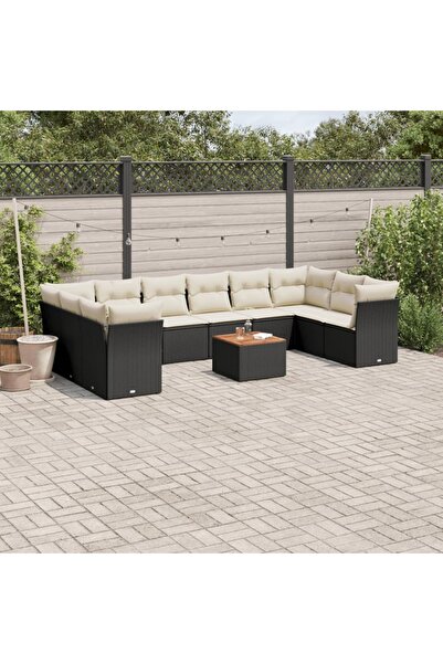 vidaxl Set canapele de gradina cu perne, 11 piese, negru, poliratan