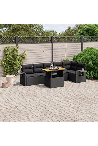 vidaxl Set canapele de gradina cu perne, 7 piese, negru, poliratan
