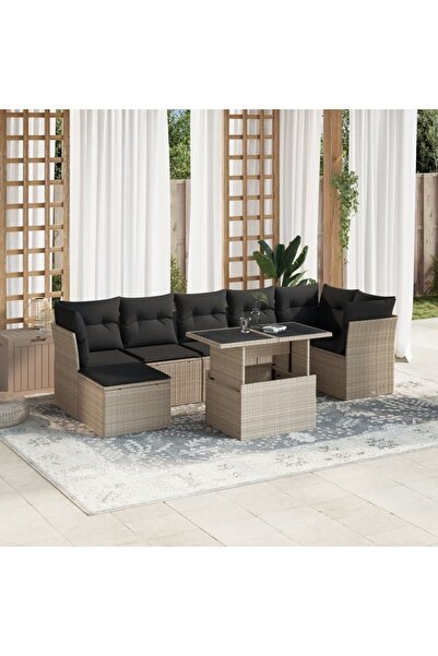 vidaxl Set mobilier de gradina cu perne, 8 piese gri deschis poliratan