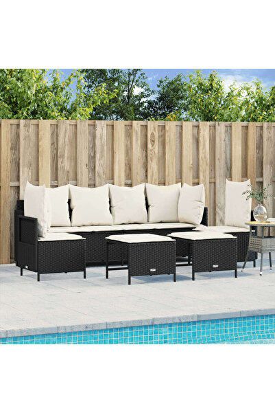 vidaxl Set mobilier de gradina cu perne, 5 piese, negru, poliratan