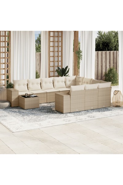 vidaxl Set canapele de gradina cu perne, 11 piese, bej, poliratan
