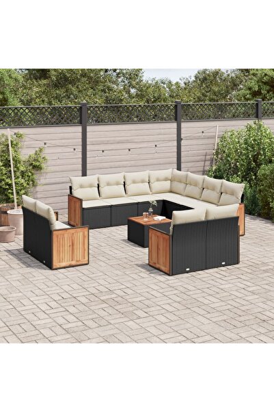 vidaxl Set canapele de gradina, 12 piese, cu perne, negru, poliratan