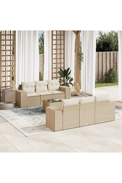 vidaxl Set canapele de gradina, 7 piese, cu perne, bej, poliratan