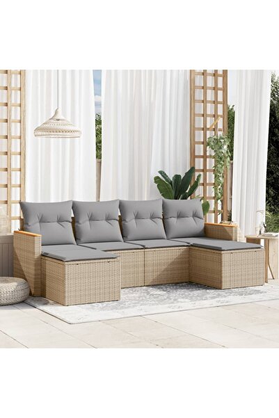 vidaxl Set canapele de gradina cu perne, 6 piese, bej, poliratan
