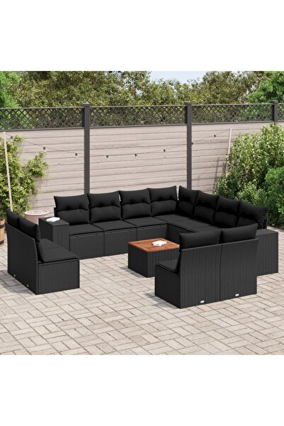 vidaxl Set canapele de gradina, 12 piese, cu perne, negru, poliratan