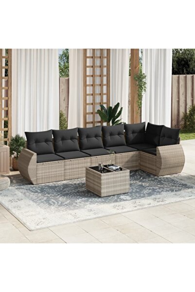 vidaxl Set canapele de gradina cu perne, 7piese gri deschis poliratan