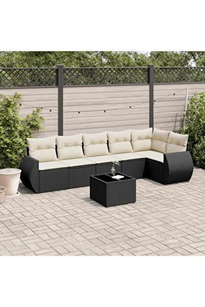 vidaxl Set canapele de gradina cu perne, 7 piese, negru, poliratan