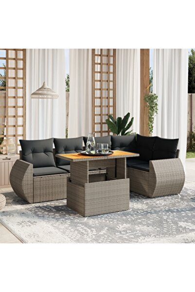 vidaxl Set mobilier gradina cu perne, 6 piese, gri, poliratan