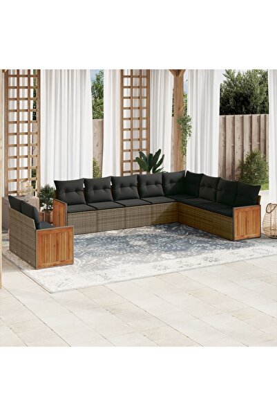vidaxl Set mobilier de gradina cu perne, 10 piese, gri, poliratan