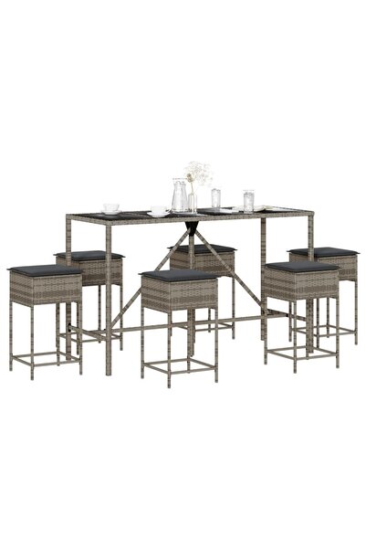 vidaxl Set mobilier bar de gradina cu perne, 7 piese, gri, poliratan