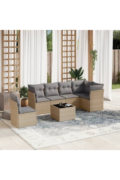 vidaxl Set canapele de gradina, 7 piese, cu perne, bej, poliratan