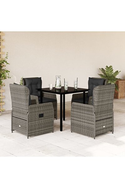 vidaxl Set mobilier de gradina cu perne, 5 piese, gri, poliratan