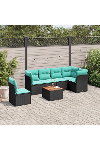 vidaxl Set canapele de gradina cu perne, 7 piese, negru, poliratan